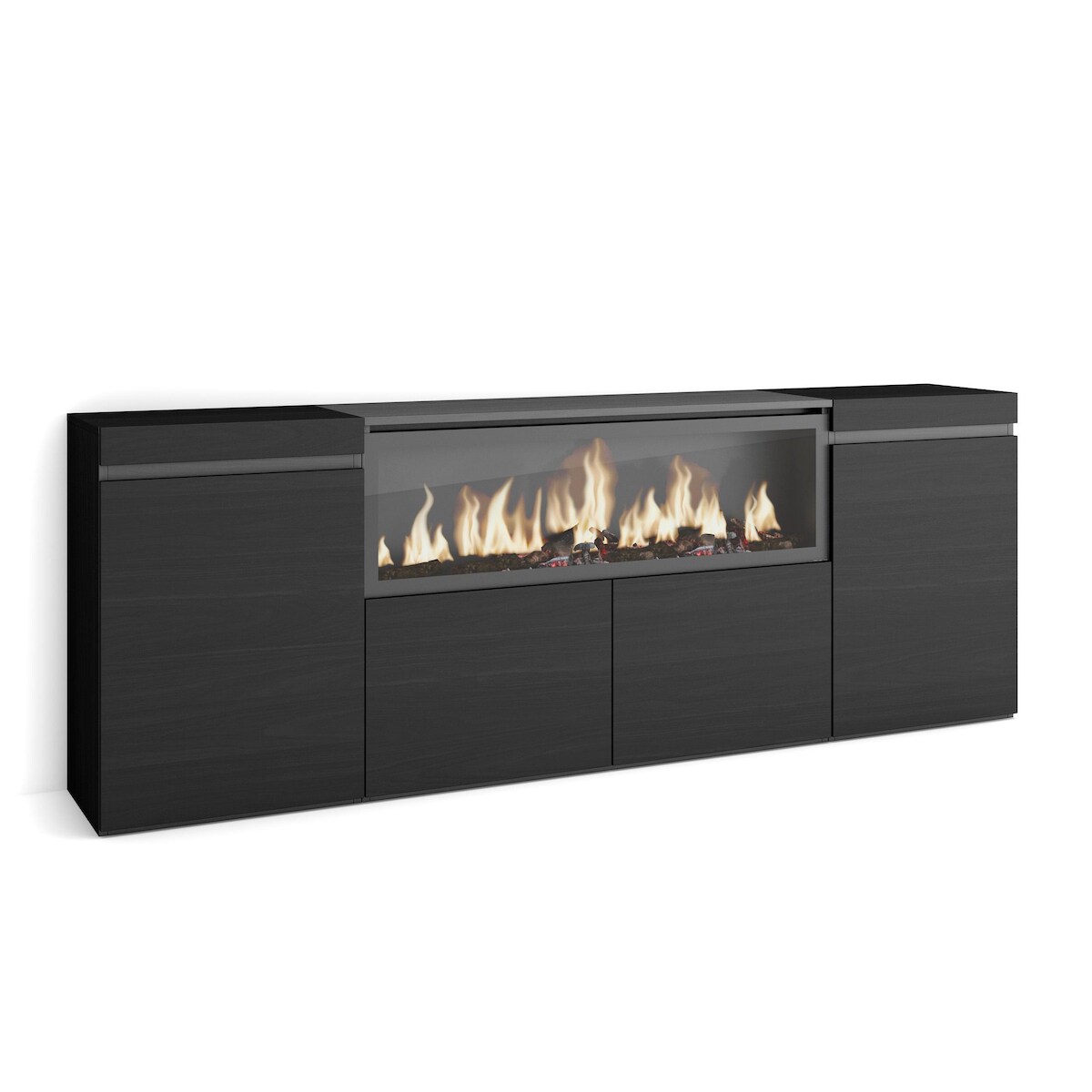 SKRAUT HOME Sideboard, Küche, Schrank, Dielenschrank, 210, 4 Türen, XXL Elektrokamin, Modern style, Schwarz _ 416_11 Image