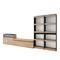 SKRAUT HOME Wohnzimmer-TV-Schrank, Wohnwand-System, 370x186x35cm, Für TV-Geräte bis 65“, Elektrischer Kamin, Moderner Stil, Eiche und schwarz - 111_1266