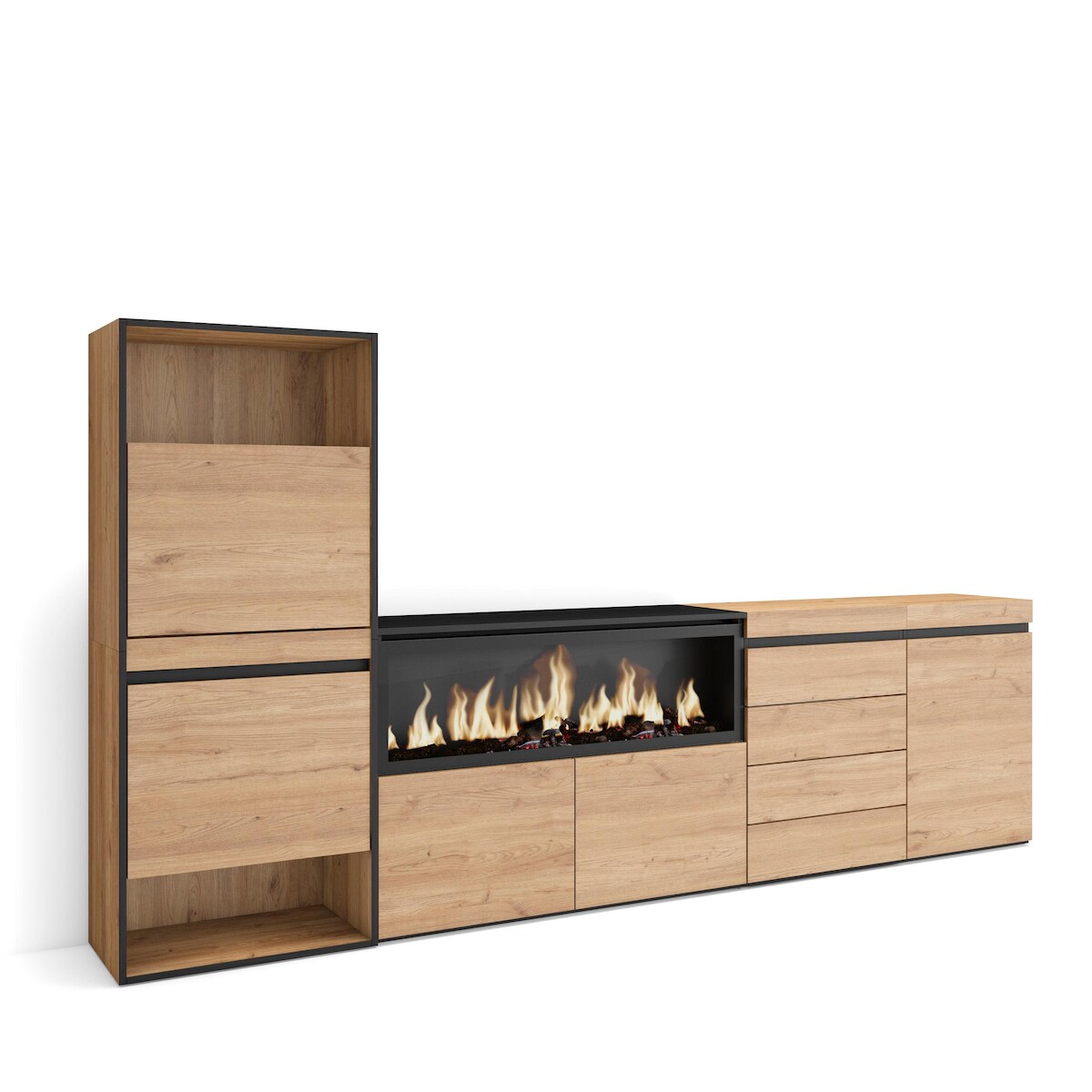 SKRAUT HOME Schuhschrank, Raumsparschrank, 274x35x145 cm, Schlafzimmer, XXL-Elektrokamin, Schubladen, Modern Style, Eiche _480_61 Image