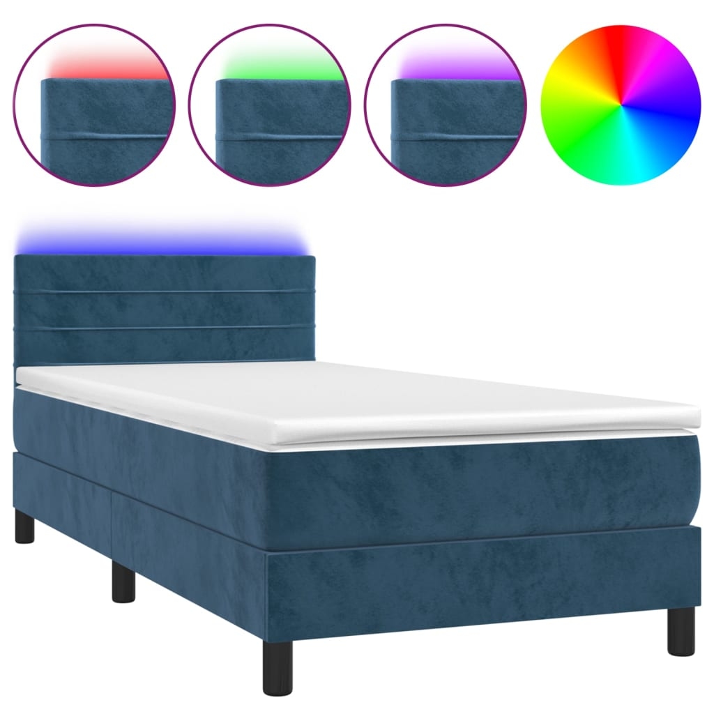 vidaXL Boxspringbett mit Matratze & LED Dunkelblau 90x190 cm Samt Image
