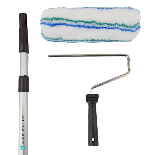 Scorprotect® Profi Universal Farbroll-Set 3 tlg. Polyester-Farbwalze 25 cm und Alu-Teleskopstange Image