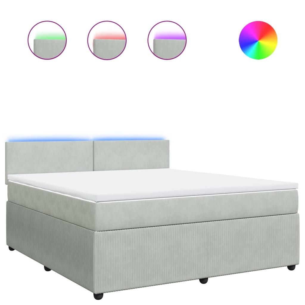 vidaXL Boxspringbett mit Matratze Hellgrau 180x200 cm Samt Image