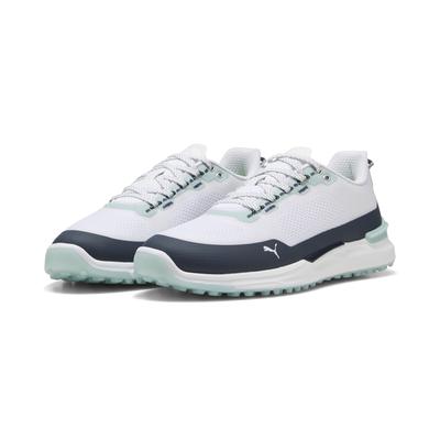 Golfschuh PUMA "IGNITE Elevate X Golfschuhe Herren", Gr. 41, weiß deep navy modern mint blau grün, Obermaterial: Textil,