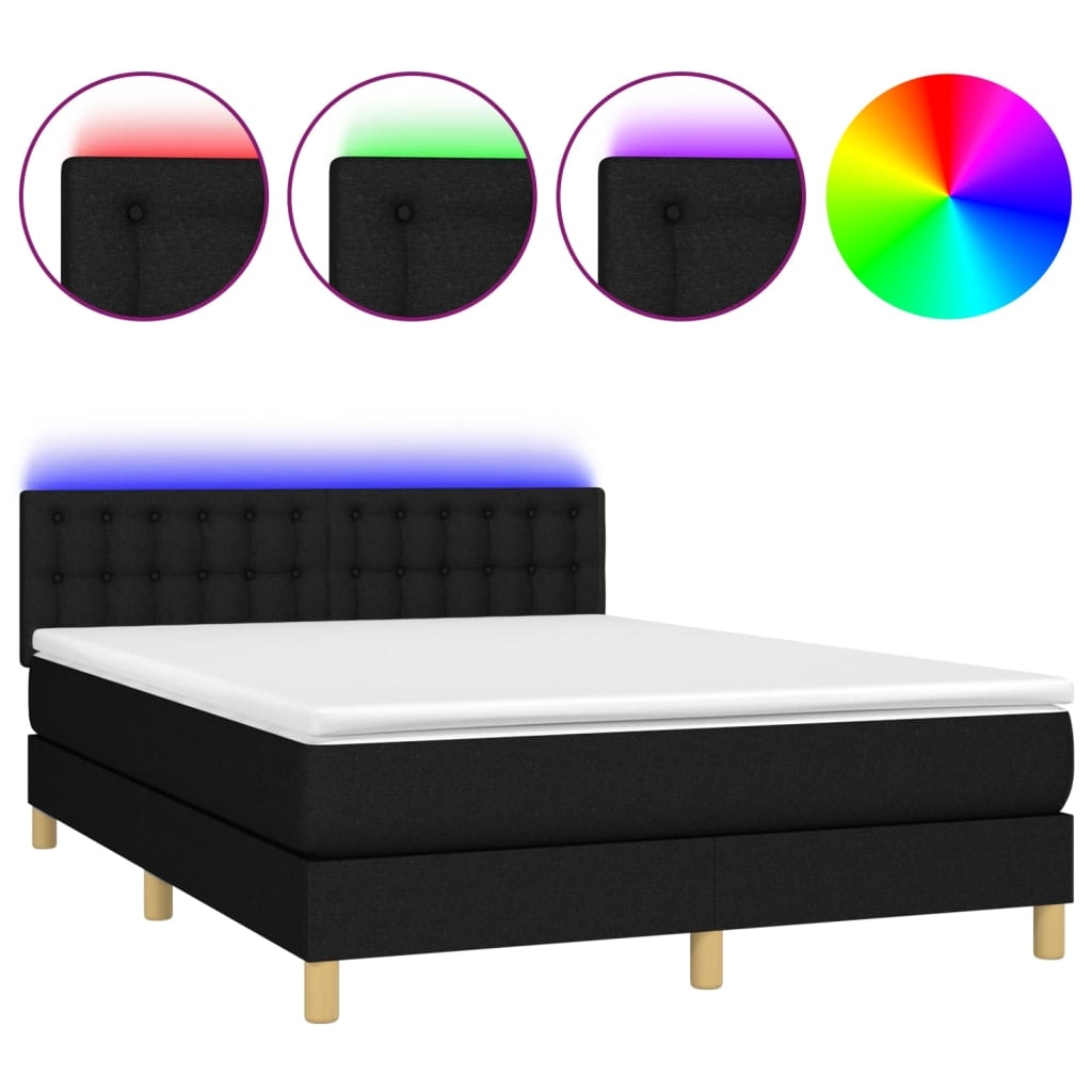 vidaXL Boxspringbett mit Matratze & LED Schwarz 140x200 cm Stoff Image