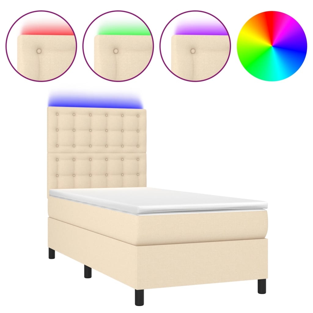 vidaXL Boxspringbett mit Matratze & LED Creme 100x200 cm Stoff Image