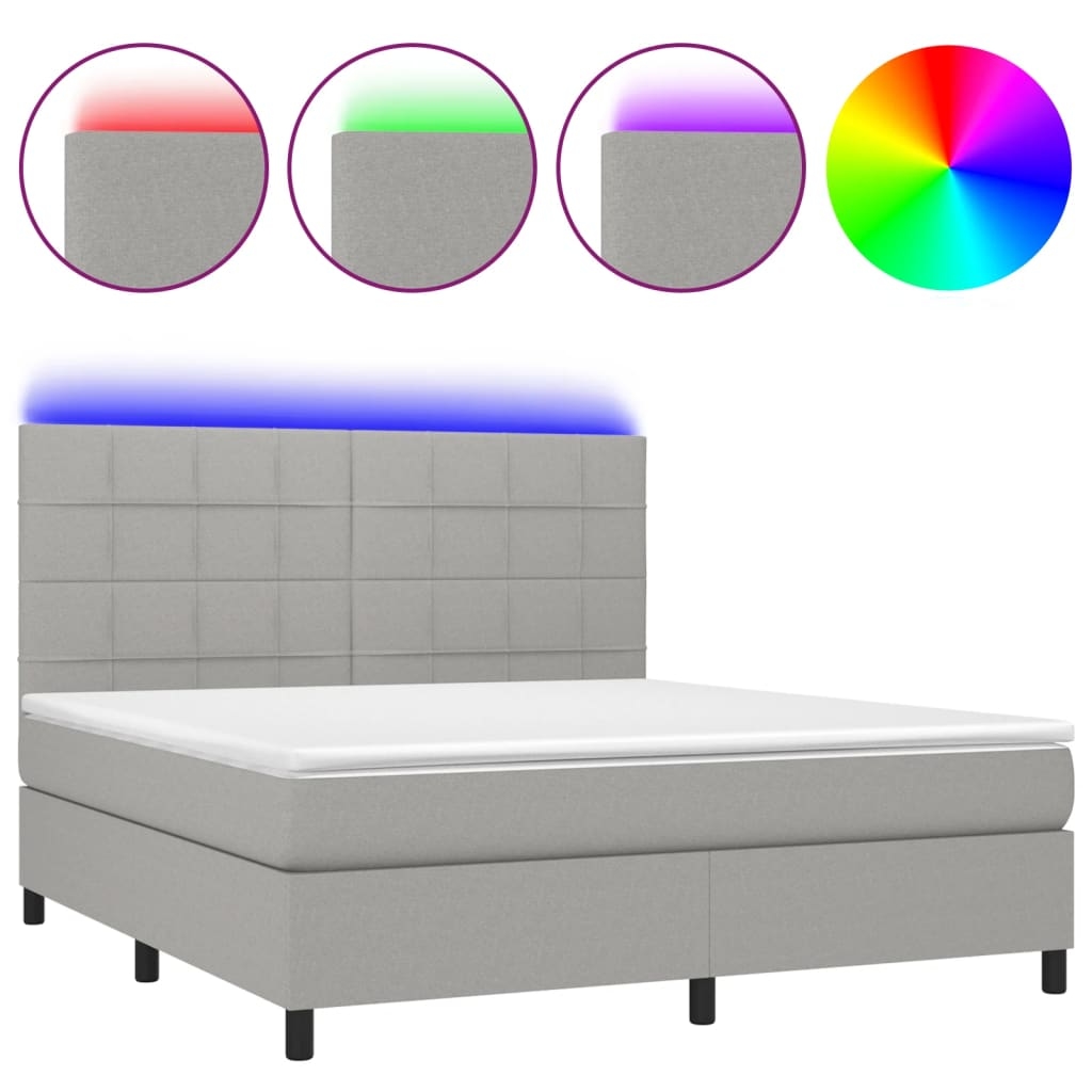 vidaXL Boxspringbett mit Matratze & LED Hellgrau 180x200 cm Stoff Image