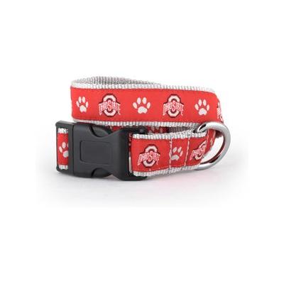 The License House Ohio State Athletic O Paw Print Dog Collar, Scarlet, Medium