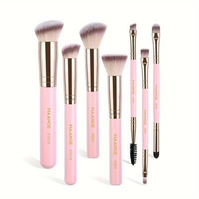 TEMU Maange 7pcs Makeup Brush Make-up Brush Powder Blusher Brush Eye Shadow Brush Portable Full Set Of Makeup Tools Beginner Set Suitable For Student Lady Gift Image