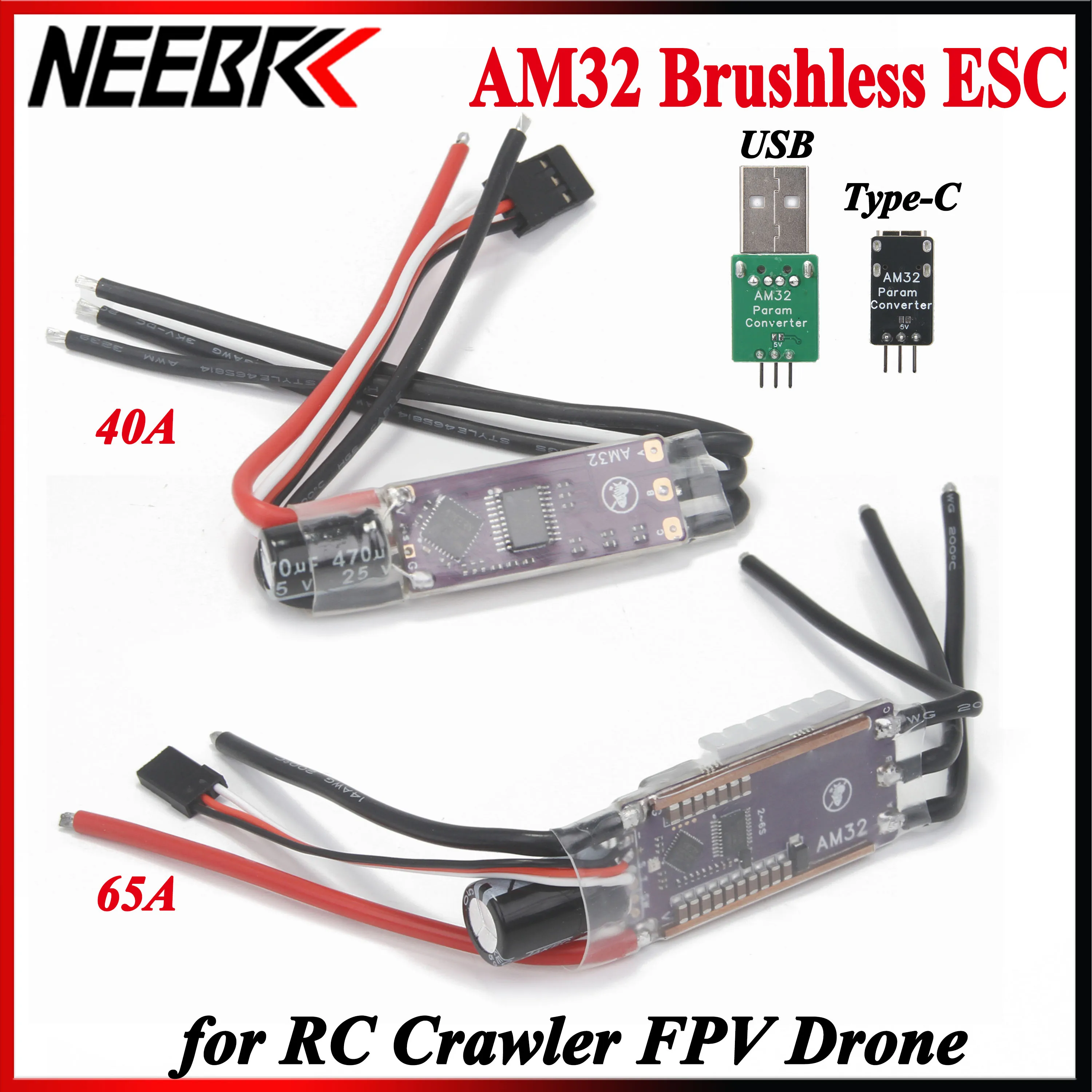 AM32 40A 65A ESC 32-bit Speed Controller Signal Kabel Unterstützung PWM/DSHOT/Sinus Param Teller für RC Auto Crawler FPV Drone Teil Image