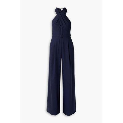 Murphy Ii Belted Pleated Linen-blend Twill Halterneck Jumpsuit - Blue - A.L.C. Jumpsuits