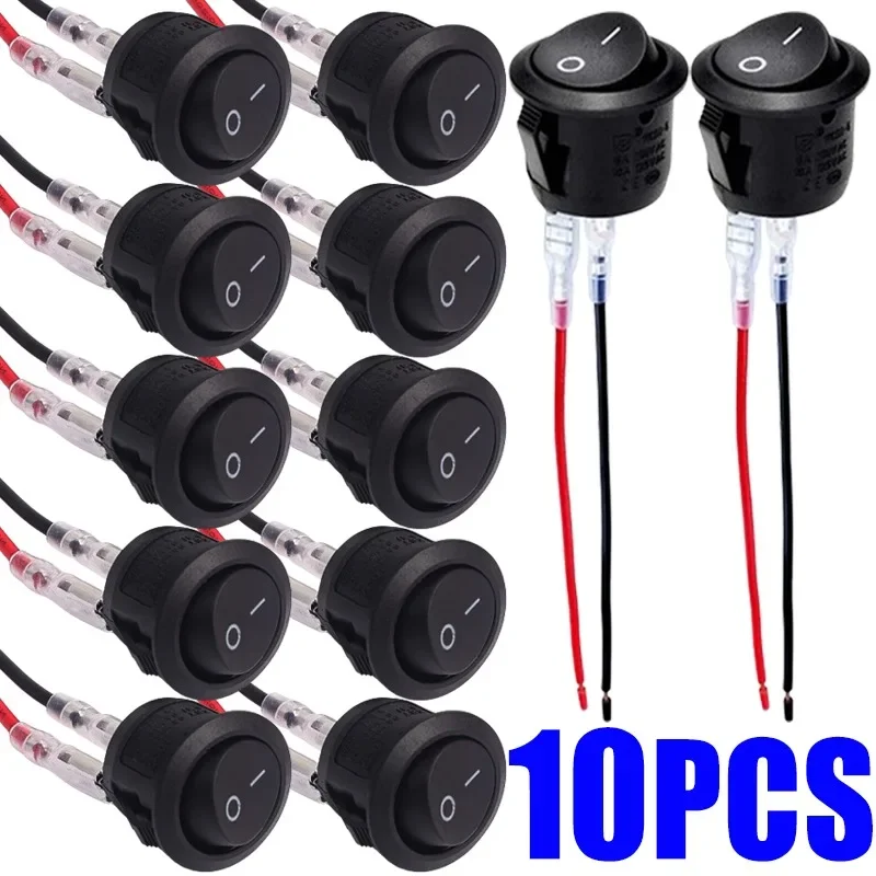 10/5PCS ON/OFF Round Rocker Switch MINI Toggle Switch 2 Pin SPST Push Button Switch 12V 24V 20MM with Wires for Auto Car RV Boat