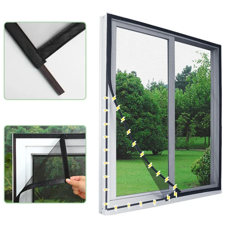 Benutzerdefinierte Größe, magnetisches Moskitonetz, unsichtbares Sommernetz, Fenstervorhänge, Vorhänge für Wohnzimmer, selbstklebend, wiederverwendbar Image