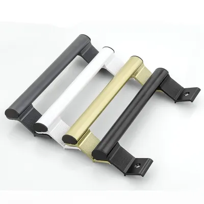 Punch-free Furniture Cabinet Handle Aluminium Alloy Sliding Barn Door Handle Pull And Flush Hardware Set Wood Door Drawer Handle