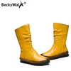 Mode Kuh Leder Stiefel Für Frauen Hohe Qualität Mid-Kalb Stiefel Herbst Winter Frauen Stiefel Plus Größe 43 Flache schuhe Frau WSH3437