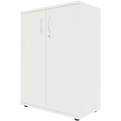 fm Büromöbel Flügeltürenschrank abschließbar für 3 Ordnerhöhen Breite 80 cm weiß, 80x111.5x44.2 cm