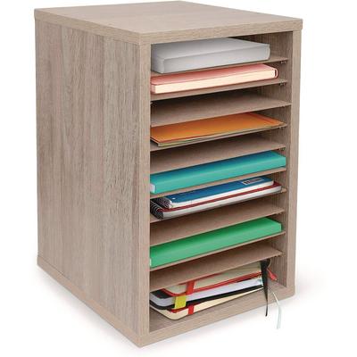 AdirOffice 11 Compartment Wood Mail Paper Sorter Literature Organizer, 11 Sections, Letter Size, 10.75 x 11.75 x 16.2, Medium Oak (ALHI50011MEO)