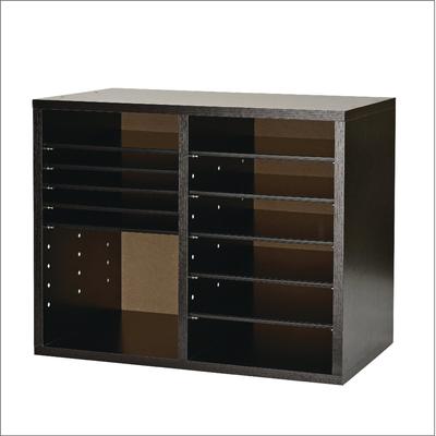 AdirOffice Wood Adjustable 12 Compartment Literature Organizer, 12 Sections, Letter Size, 20 x 11.8 x 16.3, Black (ALHI50012BLK)