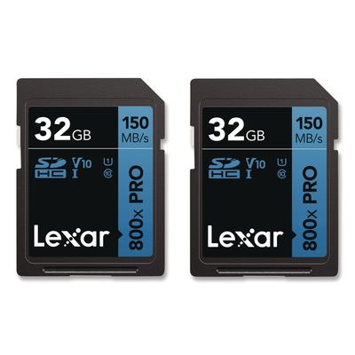 Lexar High Performance PRO BLUE Series SDHC Memory Card, UHS-I V10 U1 Class 10, 32 GB, 2/Pack (LXRLSD800P32GB2)