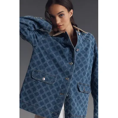 Avec Les Filles Diamond-Pattern Denim Barn Jacket