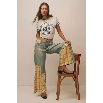 The Adi Mid-Rise Relaxed Flare Jeans by Pilcro: Patchwork Edition