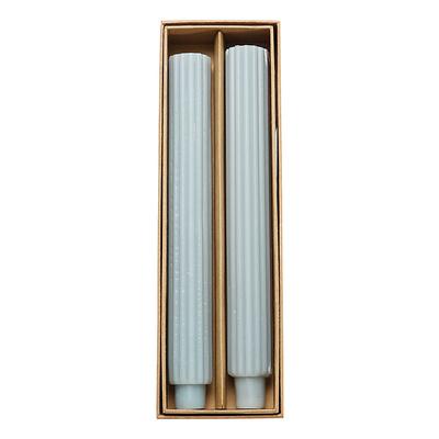 Set of 2 Fluted Taper Candles - Dusty Blue - Ballard Designs