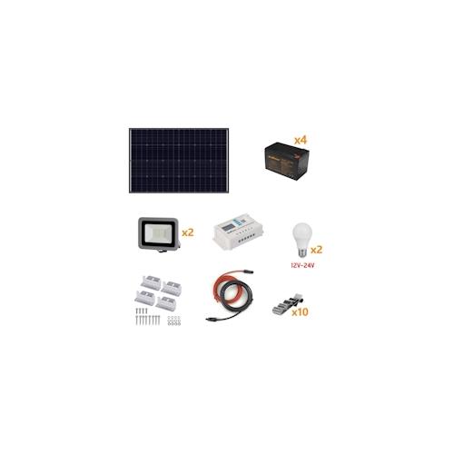 Alcapower Photovoltaik-Insel-Kit 160 W – Kit mit Solarpanel, Laderegler, Projektor und Installationszubehör