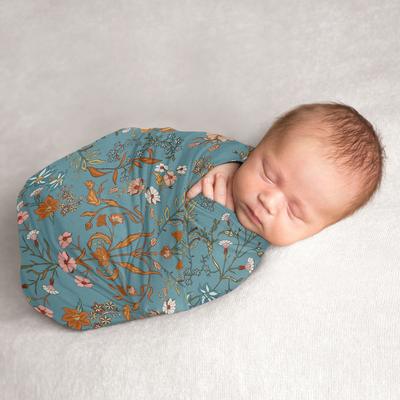 Sweet Jojo Designs Boho Wildflower Vintage Floral Girl Baby Swaddle Receiving Blanket Blue Orange Leaves Paisley Flower Bohemian