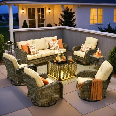 OVIOS 8-piece Patio Swivel Chair Set with Solar-Powered Coffee Table