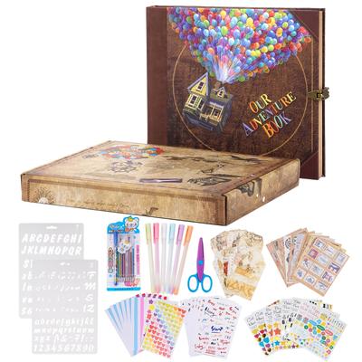 TEMU 1set Our Adventure Book 146 Pages Photo Album With Scrapbooking Supplies, 3d Retro Embossed Letter Leather Hard Cover Travel Journal Memory Book For Couples Image