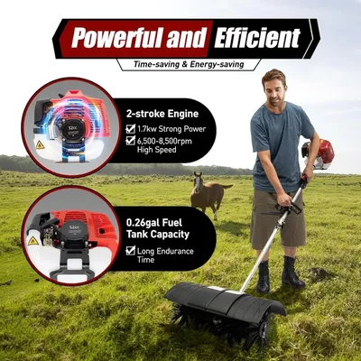 Gas Handheld Sweeper 52cc 2Stroke 2.3HP Engine Power Snow Sweeping Broom Driveway Turf Lawns