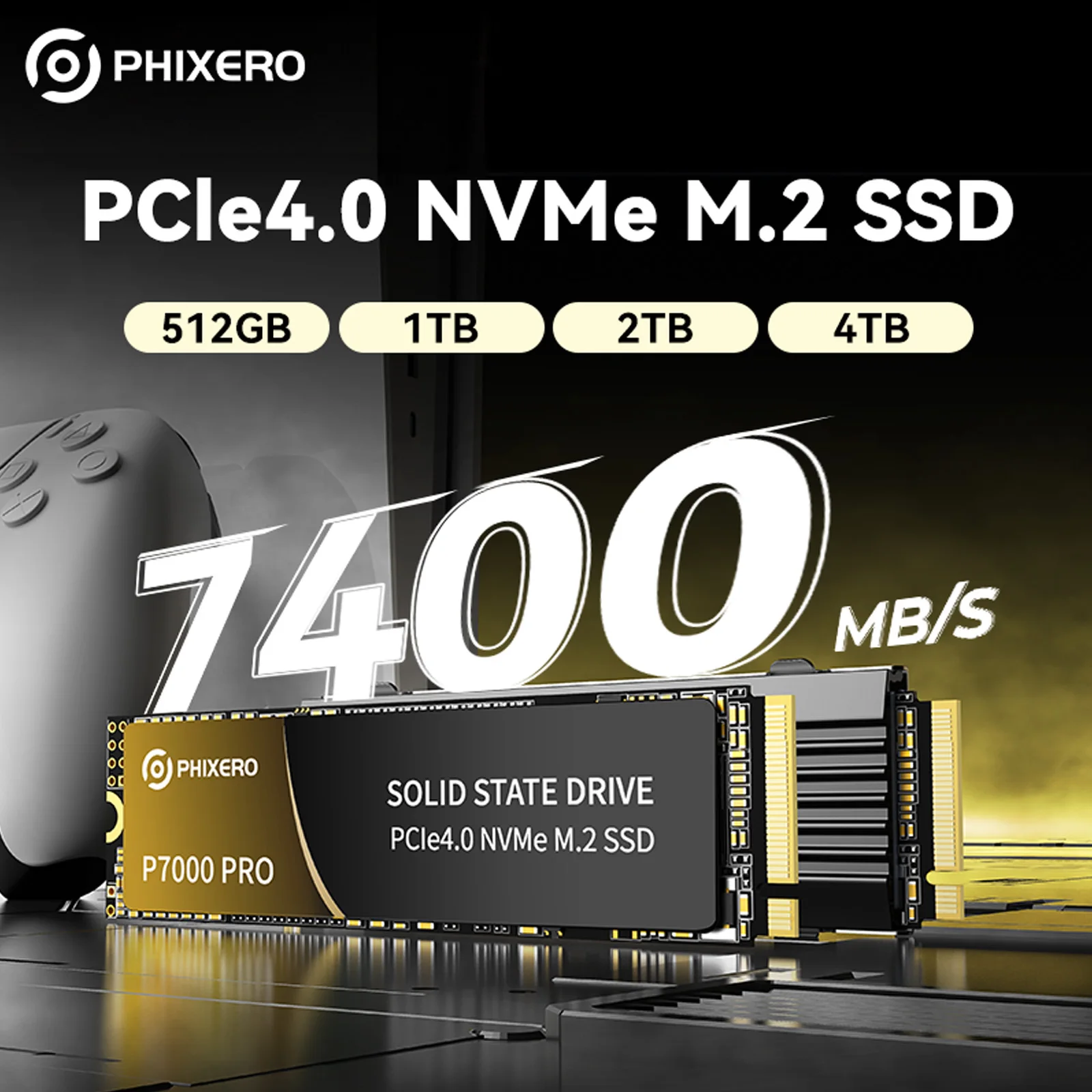 PHIXERO PCIe4.0 M.2 NVMe SSD 512 GB 1 TB 2 TB 4 TB 7400 MB/S Internes Solid-State-Laufwerk M Key 2280 SSD für Content Creator PS5 Gaming Image