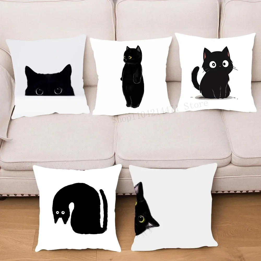 1pc Schwarze Katze Kissen Fall Platz Schlafzimmer Sofa Freizeit Komfort Kissen Auto Wohnzimmer Hause Dekoration
