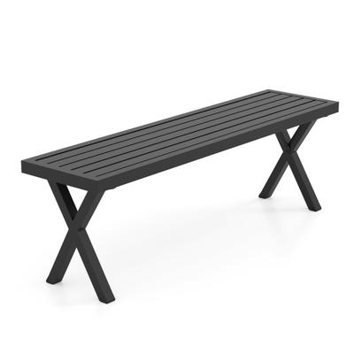 Costway Patio Metal Bench with Slatted Seat and X Legs