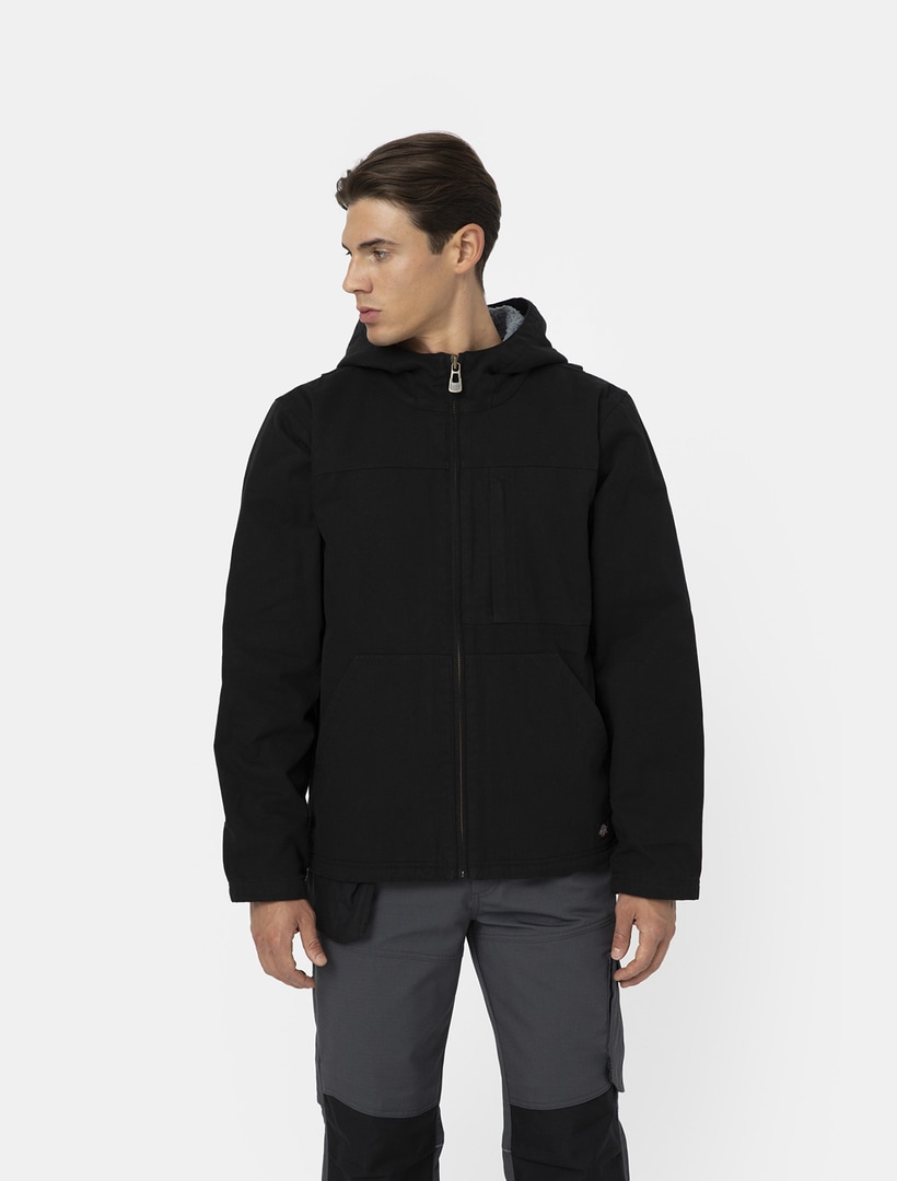 Arbeitsjacke DICKIES "Dickies Workwear Jacken SHERPA LINED HOODED DUCK JACKET", Herren, Gr. S, schwarz (rinsed schwarz), Obermaterial: 100% Baumwolle, Jacken Image