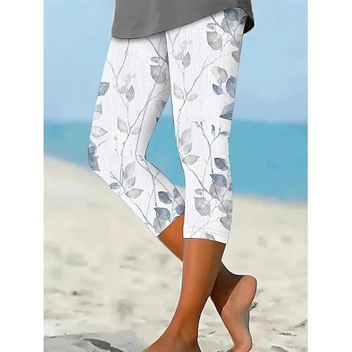 Damen Leggings Capri Hosen hohe Elastizität Mode volle Länge mittlere Taille geschichteter Druck lässig täglich silber grau Sommer reguläre Passform