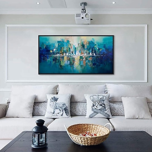 Ölgemälde handgemalte Leinwand Wandkunst Dekoration moderne abstrakte horizontale Architektur für Wohnzimmer Wohnkultur gerolltes rahmenloses ungedehntes Gemälde Image