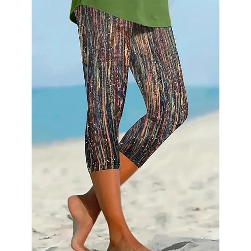 Damen Leggings Capri Hosen mit hoher Elastizität Mode Streetwear lang hohe Taille karierter Druck thermisch warm atmungsaktiv weich Outdoor täglich Eisen Grau Herbst Winter reguläre Passform Image