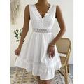 Damen Minikleid Weißes Kleid Abschlusskleid Freizeitkleid Trägerkleid Basic Lässig Urlaub Täglich Normale Passform Einfach Ärmellos V Ausschnitt Schwarz Weiß Sommer
