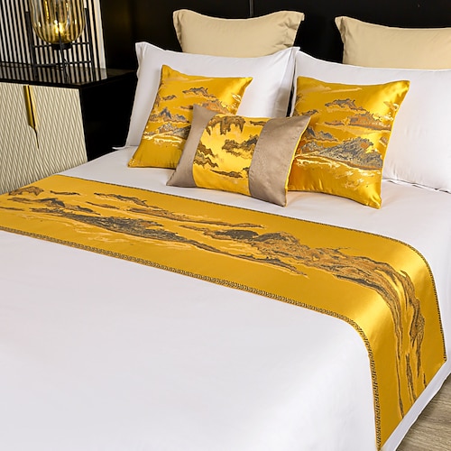 Bettläufer Bett-Schal Satin dekorativer Bett-Schal für Zuhause Hotel Bettüberwürfe Schals Schutz moderner einfarbiger Bettläufer für das Fußende des Bettes Heim Schlafzimmer Bettwäsche Dekoration Image