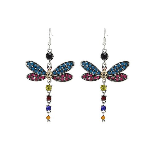 bunte Libellenohrringe aus Kristall – Vintage-Stil, versilbert, elegantes Design für Frauen, perfekt für Partys und besondere Anlässe Image