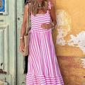 Damen kleid lang Sommerkleid Cami-Kleid Hawaiianisch Stilvoll Brautkleider schlicht Urlaub Täglich Verabredung Regular Fit Streifen Ärmellos Quadratischer Ausschnitt Rosa Blau Sommer