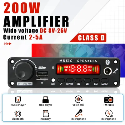 200W DIY Home Digital Amplifier MP3 Decoder Board 12V 100W Audio Power Bluetooth FM For Music
