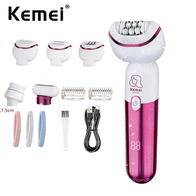 Kemei Epilator for Women 5-IN-1 Rechargeable Hair Removal Legs Arms Armpit Bikini Shaver Callus