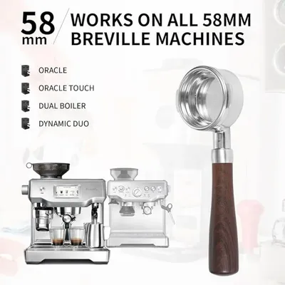 58mm Bottomless Portafilter with 2Cups Filter Basket For Breville Oracle, Oracle Touch, Dual Boiler