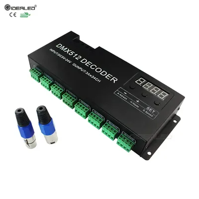 24 Channel DMX Decoder with RJ45 and XLR Plug DMX 512 Controller For DC12V-24V RGB Strip Decoder 72A