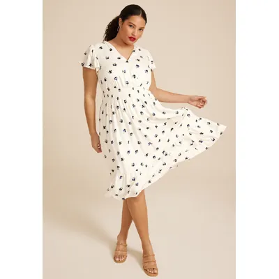 Maurices Plus Size Women's Flutter Sleeve V Neck Midi Dress White Size 0X