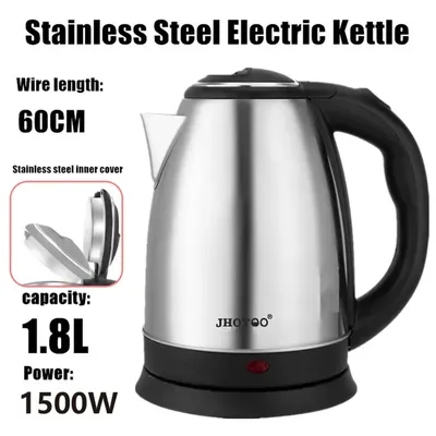 1.8L 220V Stainless Steel Electric Kettle Silver Black Base Separation Desion Rust-resistant Durable