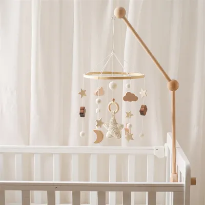 Baby Rattle Toy Wooden Bed Bell Bracket Mobile Hanging Bracket Toys Hanger Baby Crib Mobile Bed Bell