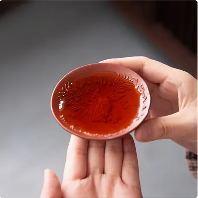 Traditional Chinese handmade dragon cup phoenix cup, three-dimensional relief carving, purple clay