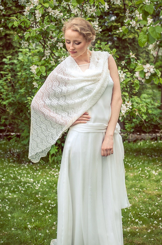 Scialle da sposa in pizzo Stola da sposa bianca Scialle di lino Coprispalle da sposa in maglia Scialle da sposa estivo Sciarpa Boho Ecru Sciarpa da sp